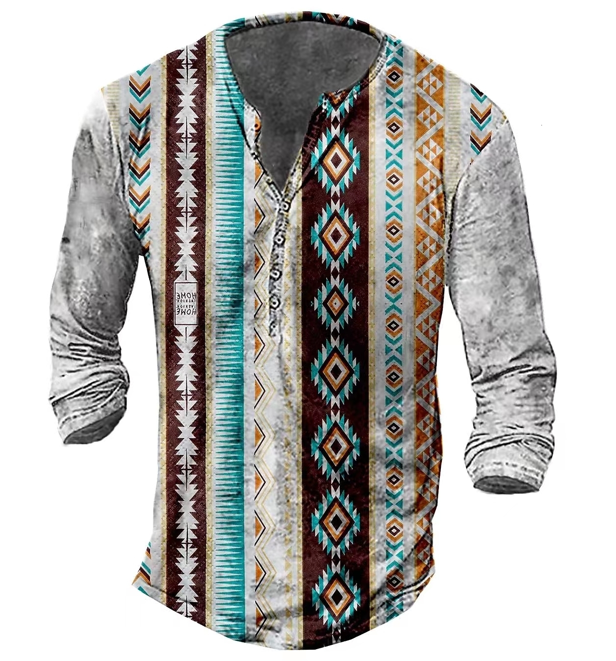 Men's Polos Vintage Men T Shirts With Button Ethnic Pattern Summer 3d Print Tees O Neck Long Sleeve Cotton Oversized TShirt Male Clothing 230512
