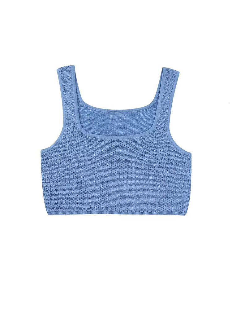 Two Piece Dress TRAF Fashion Women Solid Knitted Skirts Sets Summer Square Collar Sleeveless Tank Tops High Waist Patchwork Outwear 230512