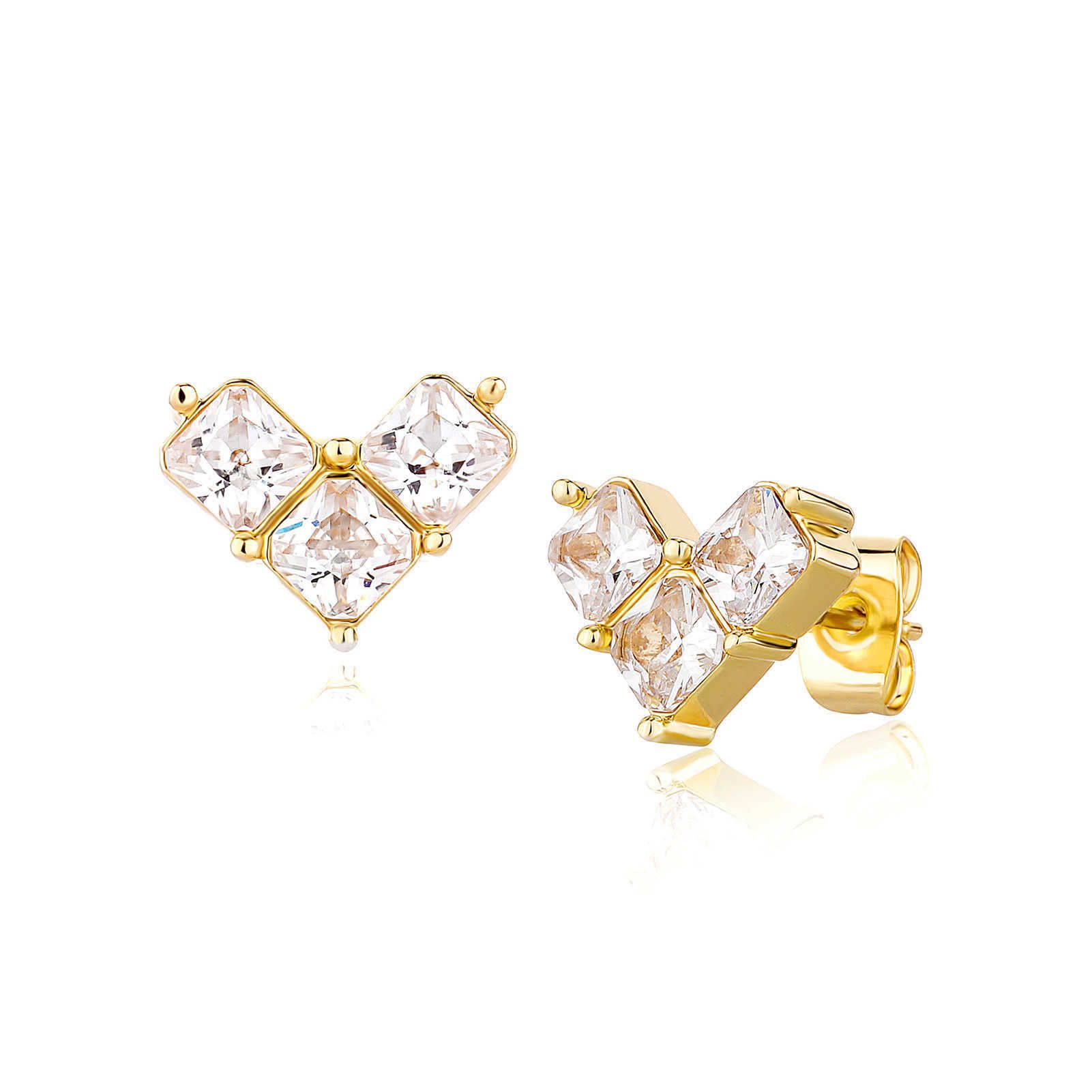 Exquisite Ins 925 Silver Needle Love Heart Earrings stud iced out cubic zirconia studs earring Small Triangle Design Jewelry Bridal Cross Ear ring For