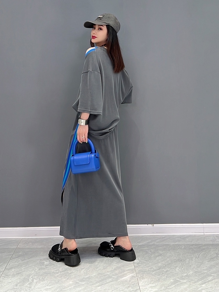 Two Piece Dress QING MO Spring Summer Fashion Suit Leisure Sports Off Shoulder Tshirt Skirt Pieces Set Women ZXF833 230512