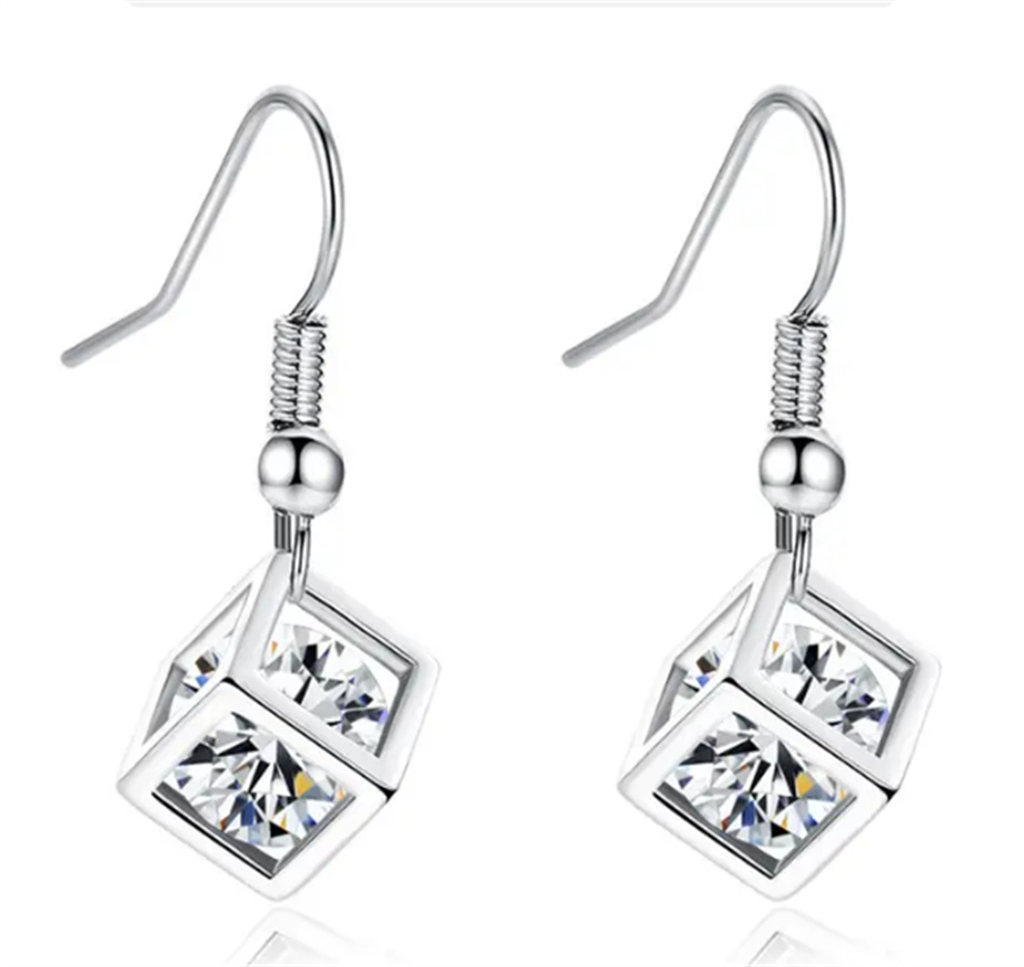 Women's Fashion Exquisite Square Zircon Long Pendant Earrings
