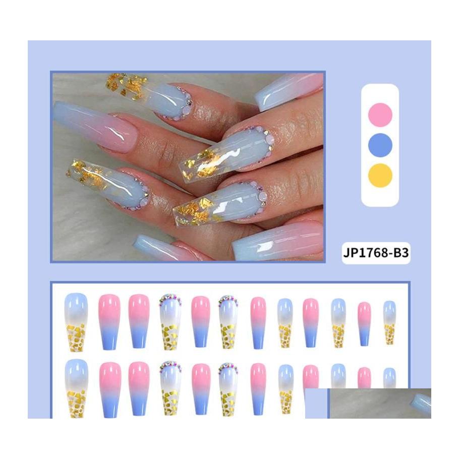 False Nails 24Pcs/Box Rhinestone Coffin Wearable Detachable Ballerina Fake Fl Er Press On Nail Tips With Design Drop Delivery Health Dhvhr, Short2 
False Nails 24Pcs/Box Rhinestone Coffin Wearable Detachable Ballerina Fake Fl Er Press On Nail Tips With Design Drop Delivery Health Dhvhr, Short2