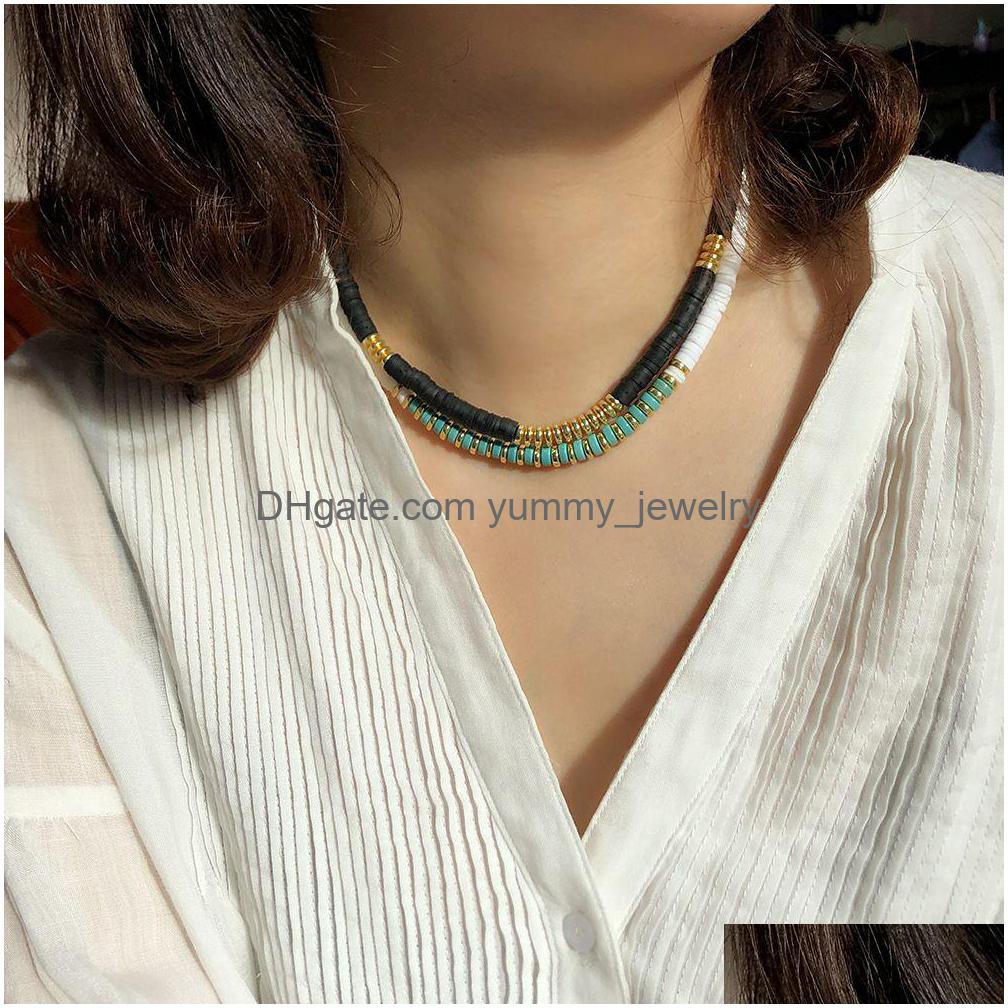 Chokers Heishi Vinyl Disk Choker Necklace For Women Girls Summer Jewelry White And Black Gold Spacers Accent Boho Chic Drop Delivery Dhik1
Chokers Heishi Vinyl Disk Choker Necklace For Women Girls Summer Jewelry White And Black Gold Spacers Accent Boho Chic Drop Delivery Dhik1