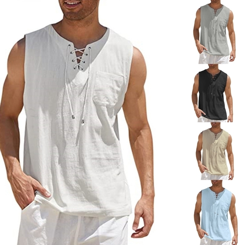 Men's Tank Tops 95AB Mens Casual Cotton Linen Shirts LaceUp Drawstring VNeck Top Summer Sleeveless Beach TShirt Blouses with Pocket 230512, Black
Men's Tank Tops 95AB Mens Casual Cotton Linen Shirts LaceUp Drawstring VNeck Top Summer Sleeveless Beach TShirt Blouses with Pocket 230512, Black