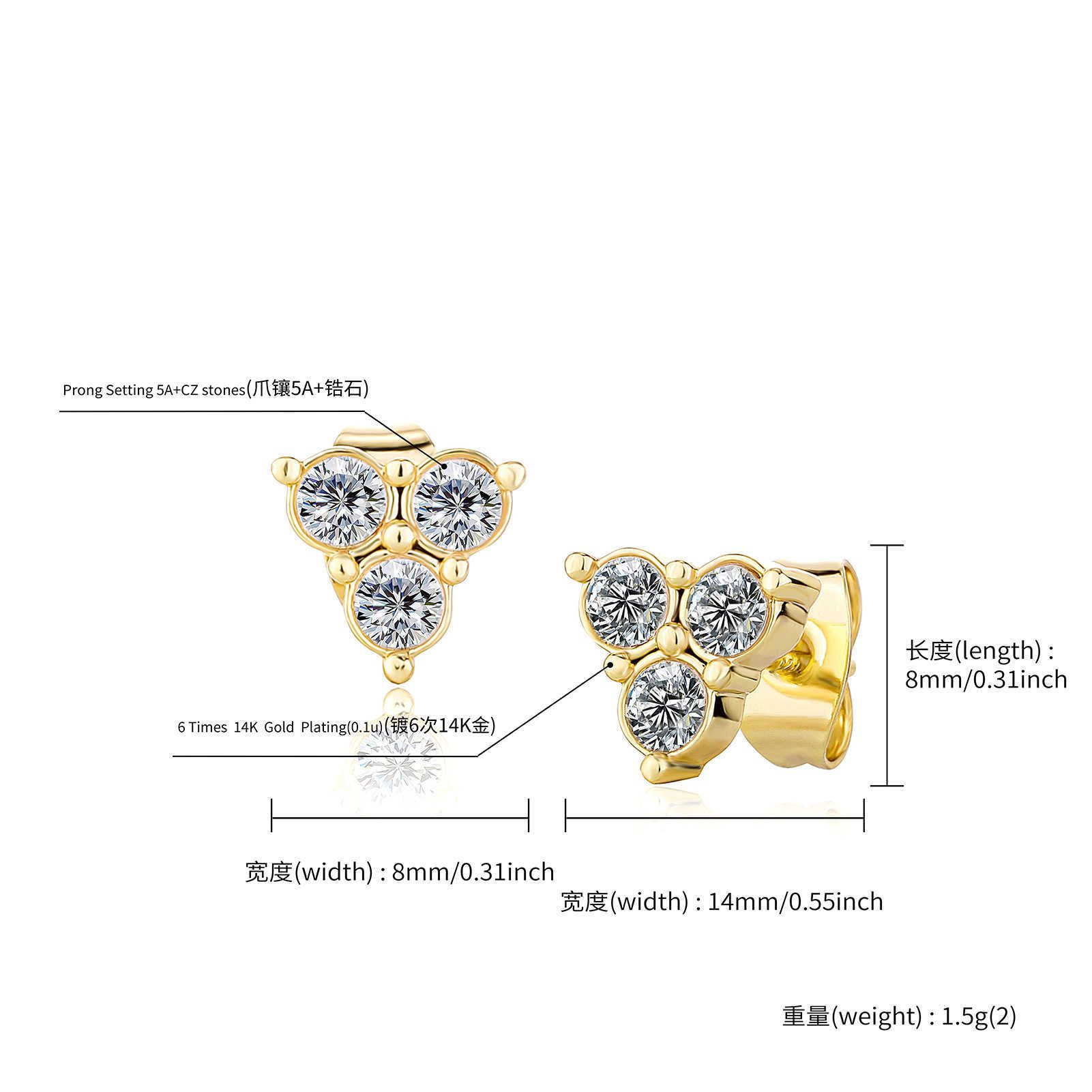 Exquisite Ins 925 Silver Needle Love Heart Earrings stud iced out cubic zirconia studs earring Small Triangle Design Jewelry Bridal Cross Ear ring For