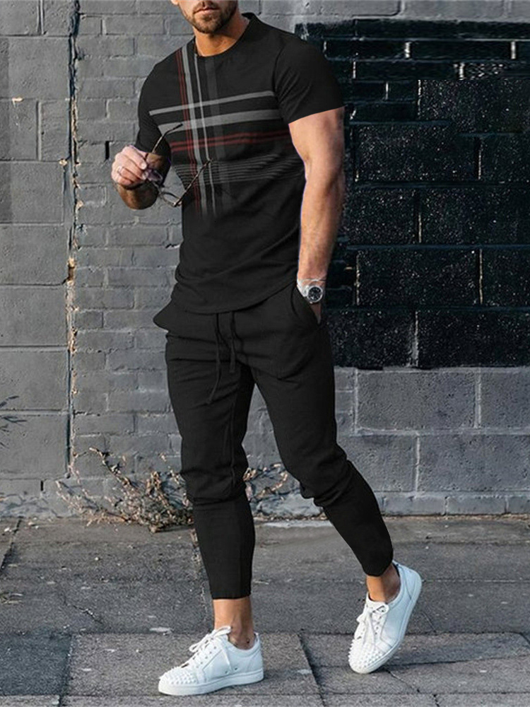 Men's Tracksuits Summer Fashion Men T Shirt Suits Tracksuits 3D Printed Outfits Sportswear Short Sleeve Streetwear Tshirt Long Pants 2 Piece Set 
