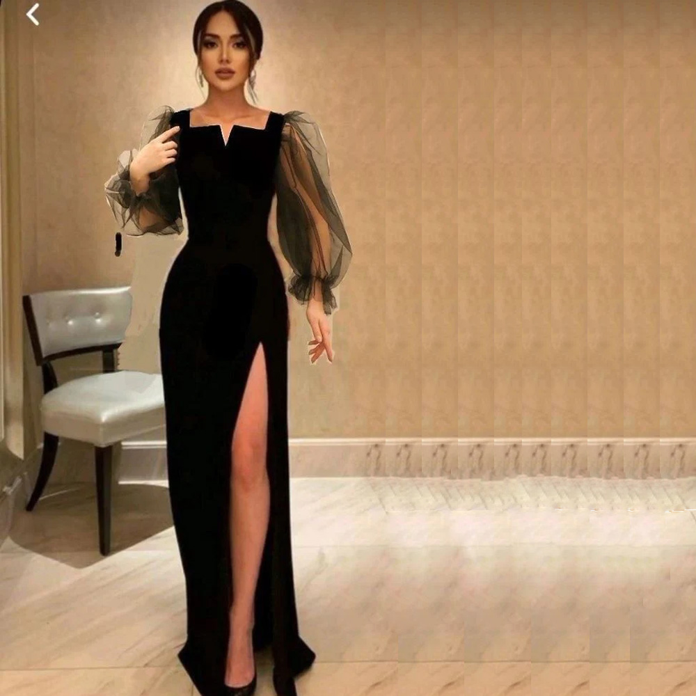 Black Evening Dresses Puffy Long Sleeves Prom Gown with Split Square Neck Floor Length Satin Formal Evening Party Dress, Lavender
Black Evening Dresses Puffy Long Sleeves Prom Gown with Split Square Neck Floor Length Satin Formal Evening Party Dress, Lavender