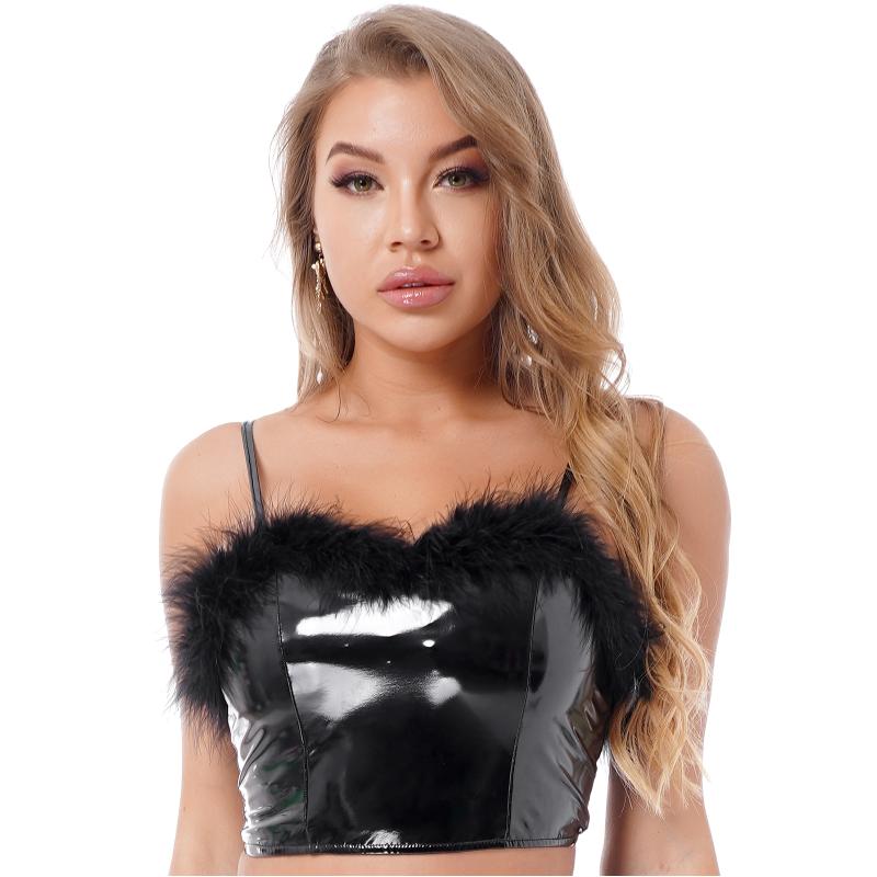 Bras Sets Womens Feather Trim Wetlook Patent Leather Camisole Adjustable Spaghetti Straps Vest Zipper Sleeveless Crop Top Gothic CostumeBras, Black
Bras Sets Womens Feather Trim Wetlook Patent Leather Camisole Adjustable Spaghetti Straps Vest Zipper Sleeveless Crop Top Gothic CostumeBras, Black