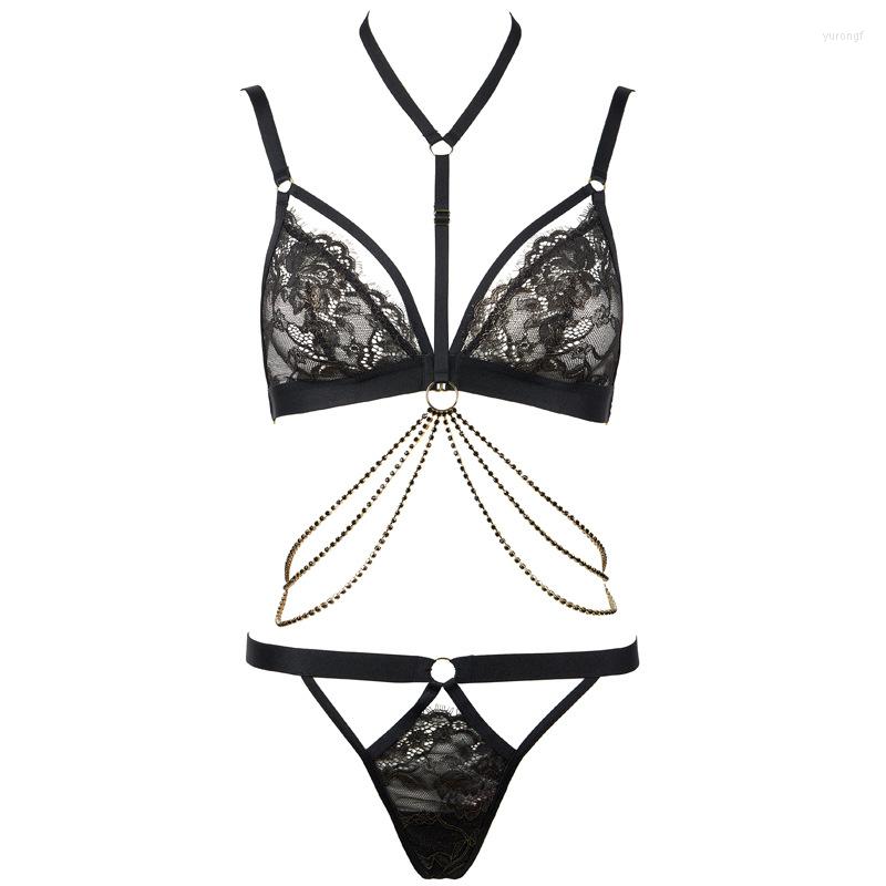 Bras Sets Wirefree Triangle Cup Ultra-thin Gold Silk Eyelash Lace Hanging Neck Drill Low Waist T Trousers For Women High Quality Underwear, As picture show
Bras Sets Wirefree Triangle Cup Ultra-thin Gold Silk Eyelash Lace Hanging Neck Drill Low Waist T Trousers For Women High Quality Underwear, As picture show