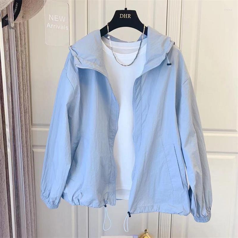 Women's Jackets 2023 Korean Sun Protection Clothing Women Jacket Loose Wild Hooded Casual Summer Zipper Windbreaker Female Top Outerwear, Blue 
Women's Jackets 2023 Korean Sun Protection Clothing Women Jacket Loose Wild Hooded Casual Summer Zipper Windbreaker Female Top Outerwear, Blue