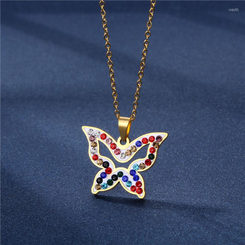 Pendant Necklaces Luxury Colorful Rhinestone Crystal Butterfly Choker Necklace For Women Stainless Steel Animal Chain Femme Collier
Pendant Necklaces Luxury Colorful Rhinestone Crystal Butterfly Choker Necklace For Women Stainless Steel Animal Chain Femme Collier