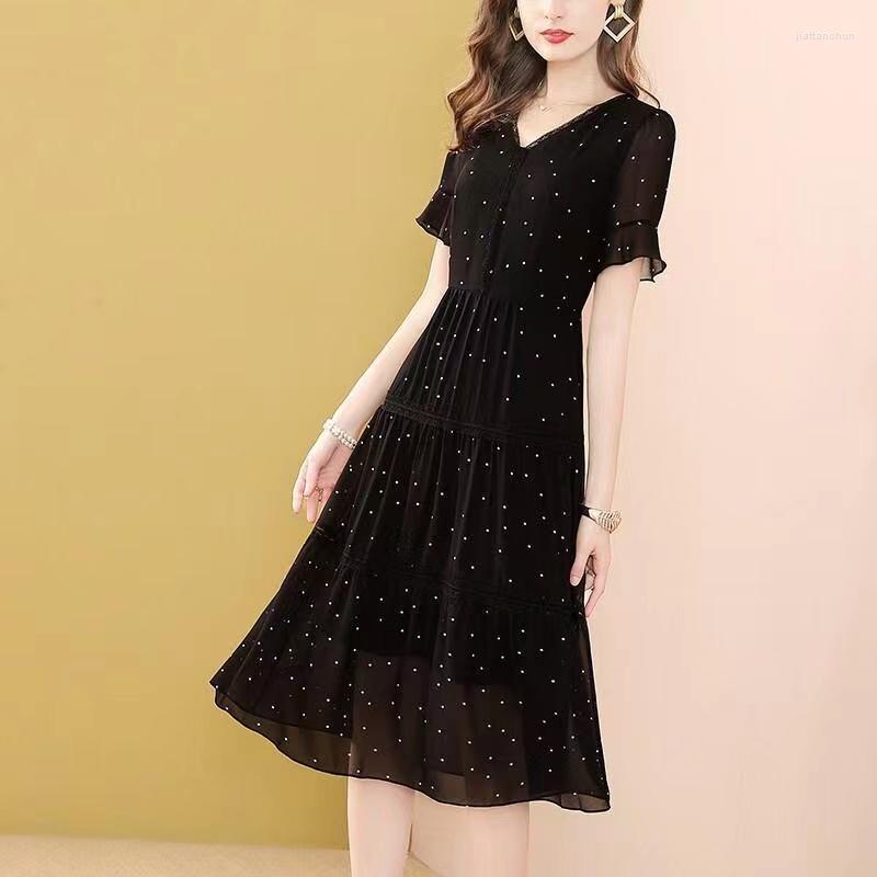 Casual Dresses French Black Wave Point Chiffon Summer 2023 Female Age The A-line Skirt Dress
Casual Dresses French Black Wave Point Chiffon Summer 2023 Female Age The A-line Skirt Dress