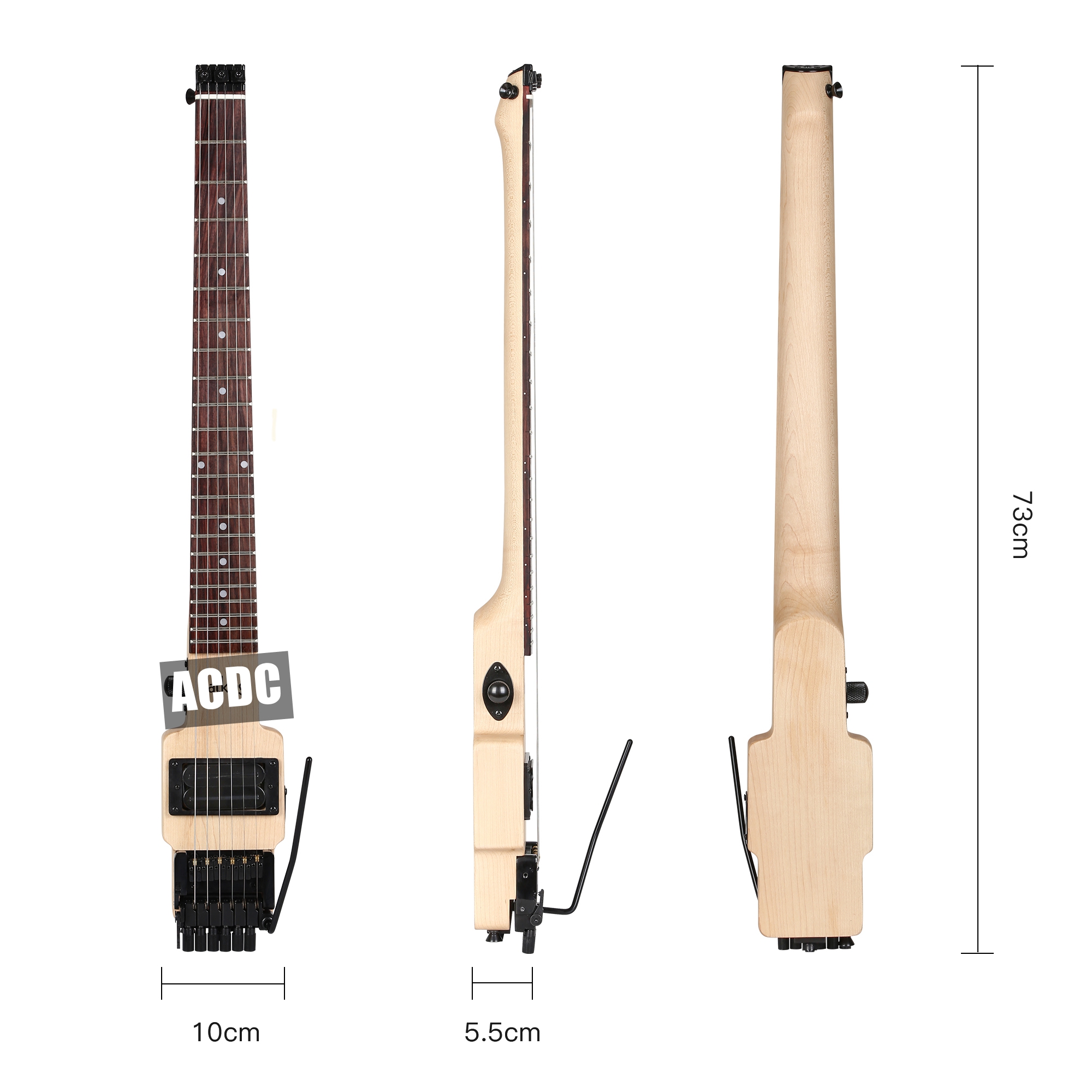 6 Strnigs Travel Headlessl Electric Guitar One-piece Canada maple neck through body,Tremolo Bridge, Black Hardware, Rosewood Fingerboard
6 Strnigs Travel Headlessl Electric Guitar One-piece Canada maple neck through body,Tremolo Bridge, Black Hardware, Rosewood Fingerboard