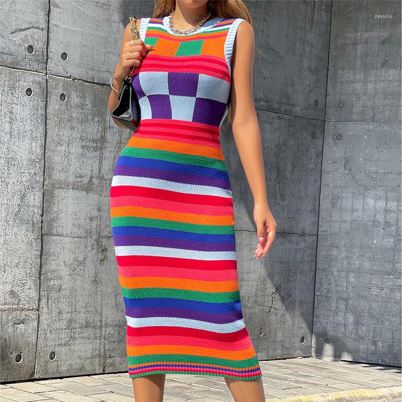 Casual Dresses 2023 Colorful Knit Elegant Maxi Dress Women Sleeveless Skinny Round Neck Bodycon Robe Female Party Clubwear Vestido Mujer
Casual Dresses 2023 Colorful Knit Elegant Maxi Dress Women Sleeveless Skinny Round Neck Bodycon Robe Female Party Clubwear Vestido Mujer