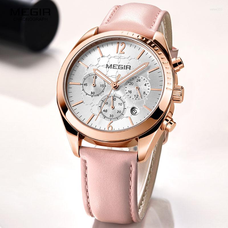 Wristwatches Megir Women's Luxury Dress Watches Leather Chronograph Quartz Wrist Watch Woman Lady Relogios Clock Top Brand 3Bar 2115, Pink
Wristwatches Megir Women's Luxury Dress Watches Leather Chronograph Quartz Wrist Watch Woman Lady Relogios Clock Top Brand 3Bar 2115, Pink