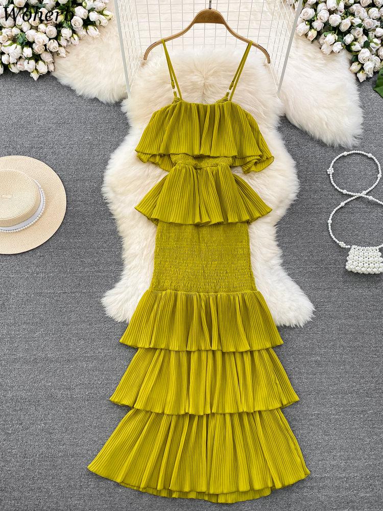 Casual Dresses Woherb Women Beach Solid Dress 2023 Summer Sexy Slash Neck Pleat Layer Ruffled Ladies Elegant A Line Long Robe Vestidos, Black
Casual Dresses Woherb Women Beach Solid Dress 2023 Summer Sexy Slash Neck Pleat Layer Ruffled Ladies Elegant A Line Long Robe Vestidos, Black