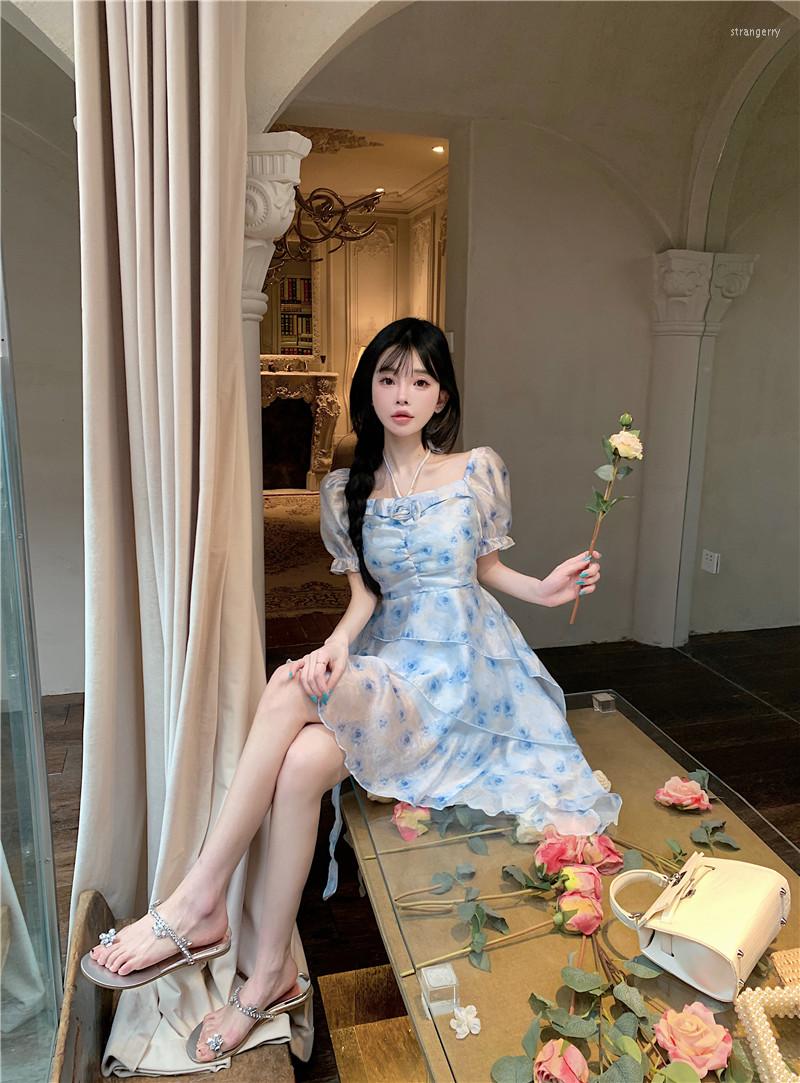 Party Dresses Fairy Elegent Woman Sweet Temperament Of Broken Beautiful Design Feeling Since Waist Skirt Word Dress, Blue 
Party Dresses Fairy Elegent Woman Sweet Temperament Of Broken Beautiful Design Feeling Since Waist Skirt Word Dress, Blue