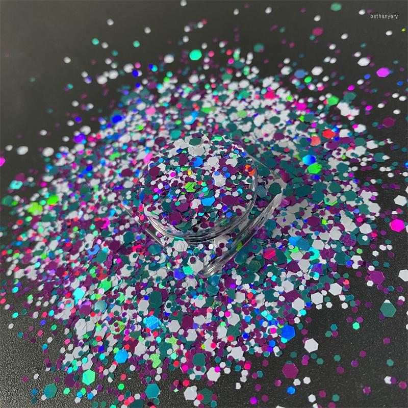 Nail Glitter Laser Hexagon Holographic Chunky Tips Mix Sequins Mermaid Flakes Sparkly Resin Crystal Mud