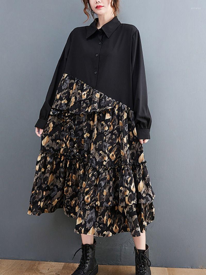 Casual Dresses Woman Spring And Summer Long-sleeved Irregular Floral Stitching Shirt Loose Chiffon Patchwork Mid-calf Turn-down Collar Dress, Black
Casual Dresses Woman Spring And Summer Long-sleeved Irregular Floral Stitching Shirt Loose Chiffon Patchwork Mid-calf Turn-down Collar Dress, Black