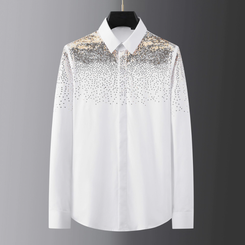 New Cotton Long Sleeve Male Shirts High Quality Golden Beaded Embroidery Casual Mens Dress Shirts Slim Fit Party Man Shirts 3XL, White
New Cotton Long Sleeve Male Shirts High Quality Golden Beaded Embroidery Casual Mens Dress Shirts Slim Fit Party Man Shirts 3XL, White