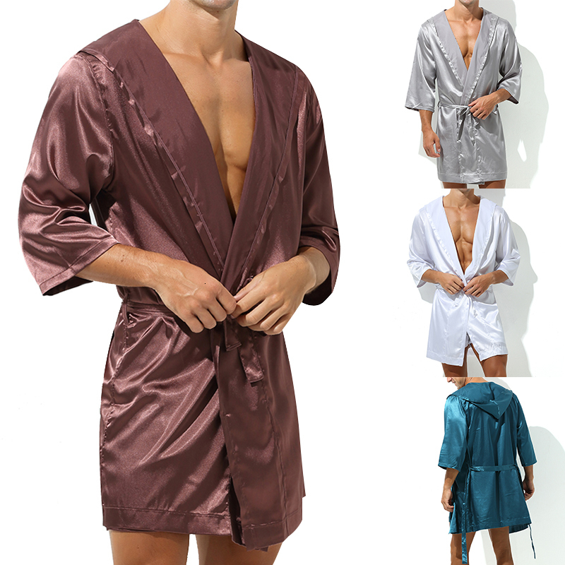 Men's Robes Selling Men Summer Bathrobe Male Silk Short Sleeve Bath Robe Sexy Mens Dressing Gown BathrobesNo shorts 230512
