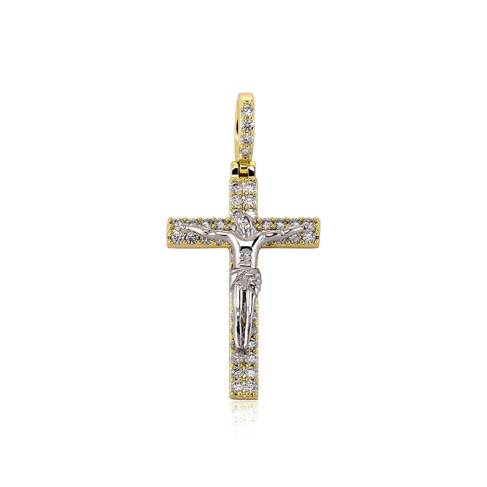 Designer Baguette Cz Stone Large Cross Jesus Pendant Necklace Micro Set Cubic Zircon Real Gold Plated Mens Women's Hip Hop Jewelry Aesthetic Crys