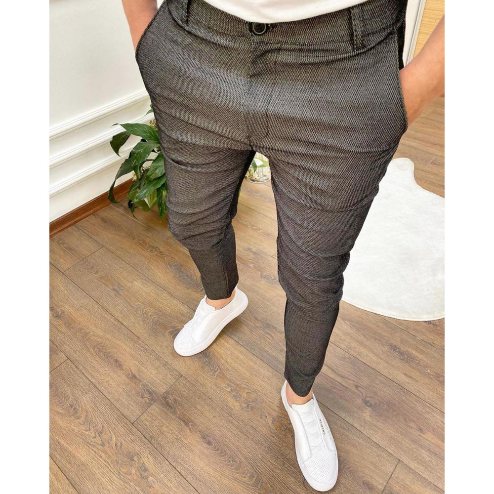 Men's Pants High Elastic Cotton Textured Tapered Slim Trousers Stop Looking At My Dick Sweatpants Street Wear Pants For Male 230512