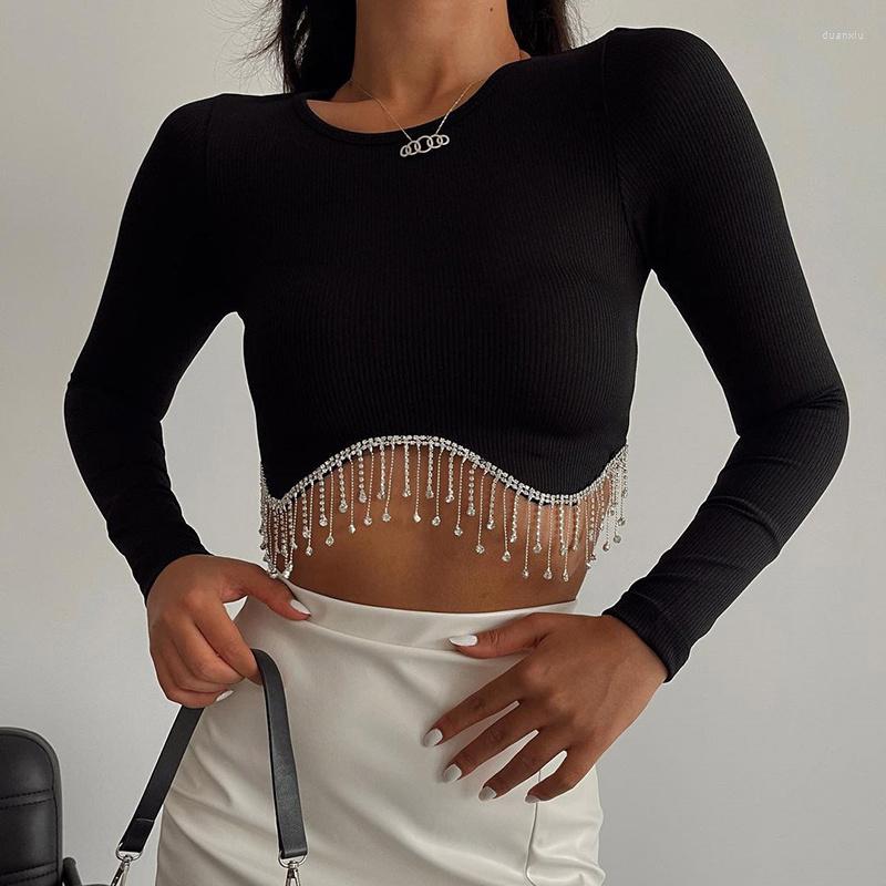 Women' T Shirts 2023 Autumn Solid Crop Top Rhinestone Tassels Women Short T-shirt O-Neck Slim Sexy Long Sleeve Ladies Streetwear Female, Black
Women' T Shirts 2023 Autumn Solid Crop Top Rhinestone Tassels Women Short T-shirt O-Neck Slim Sexy Long Sleeve Ladies Streetwear Female, Black