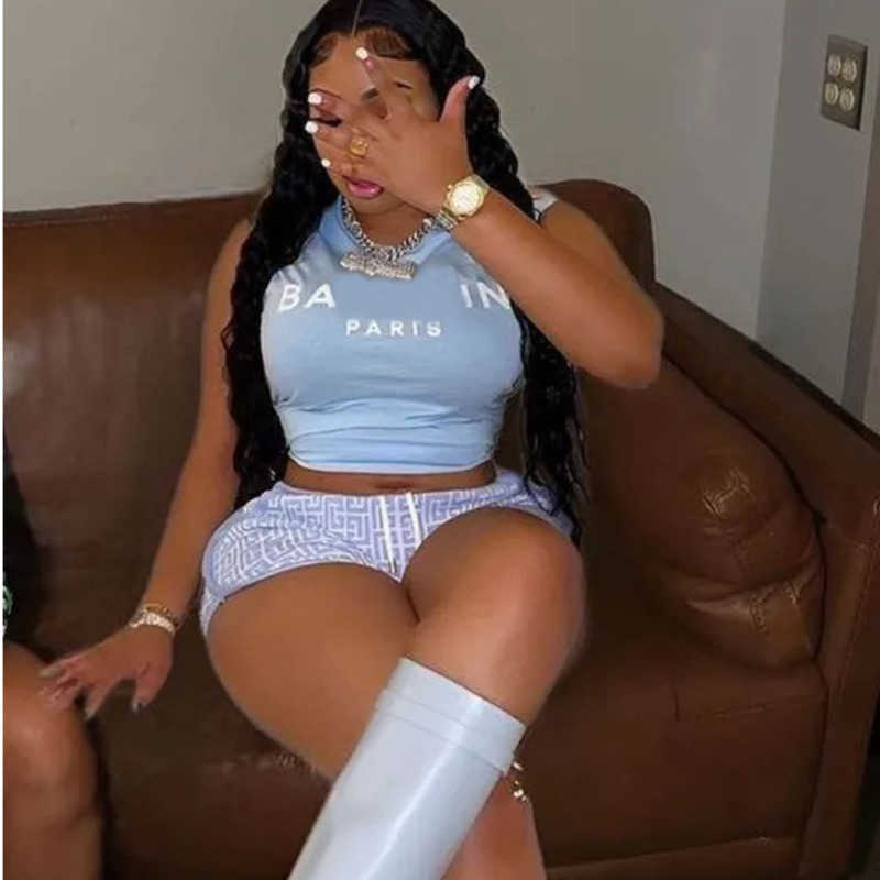 Summer fashion set womens sleeveless tshirt designer tracksuits quick dry breathable print top sexy shorts 2 piece women clothing, Light blue
Summer fashion set womens sleeveless tshirt designer tracksuits quick dry breathable print top sexy shorts 2 piece women clothing, Light blue