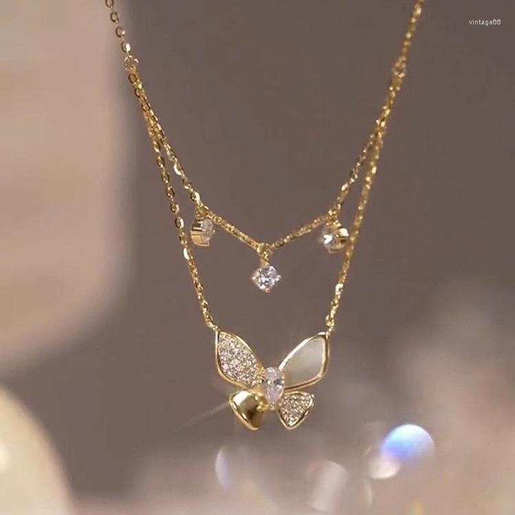 Chains Zircon Inlaid Golden Color Butterfly Pendant Double Layer Necklace Women's Personality Fashion Jewelry Birthday Gifts
Chains Zircon Inlaid Golden Color Butterfly Pendant Double Layer Necklace Women's Personality Fashion Jewelry Birthday Gifts