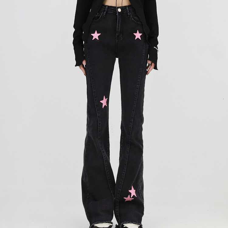 Women's Pants s European and American women clothing large size vibe wind girl micro flared jeans casual straight star patch 230512