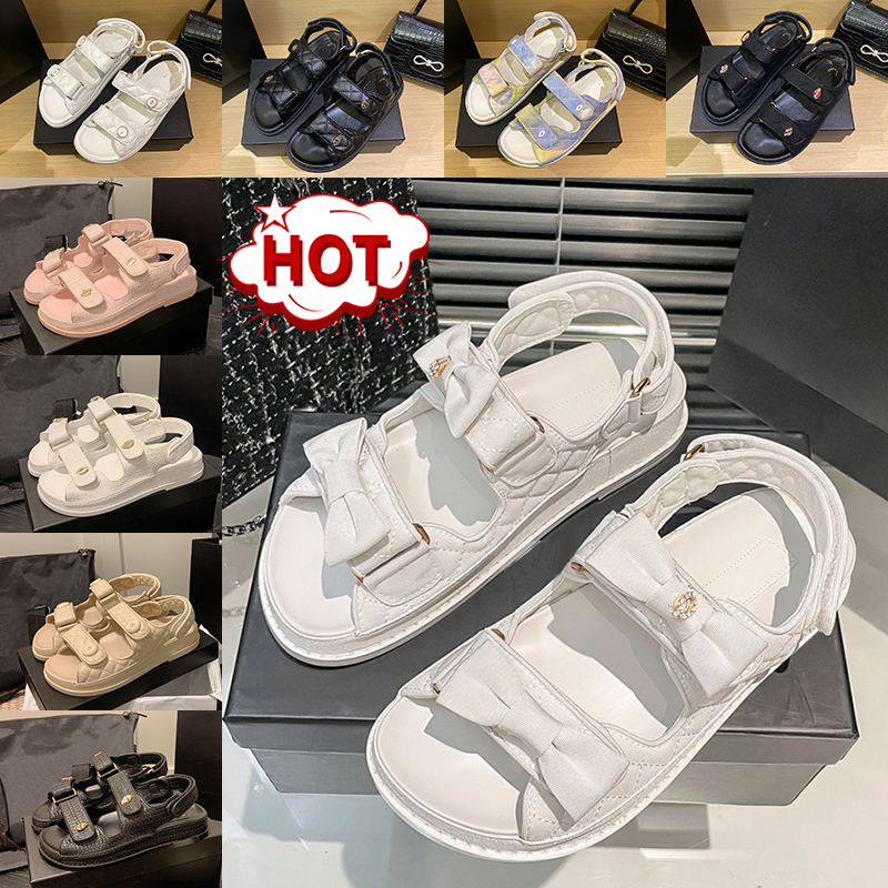 Designer Dad Sandals Women Grandad Sandal luxury Slippers cnel Quilted flat Platform sandal crystal calf Leather Slides Womens summer slipper beach Sliders shoes