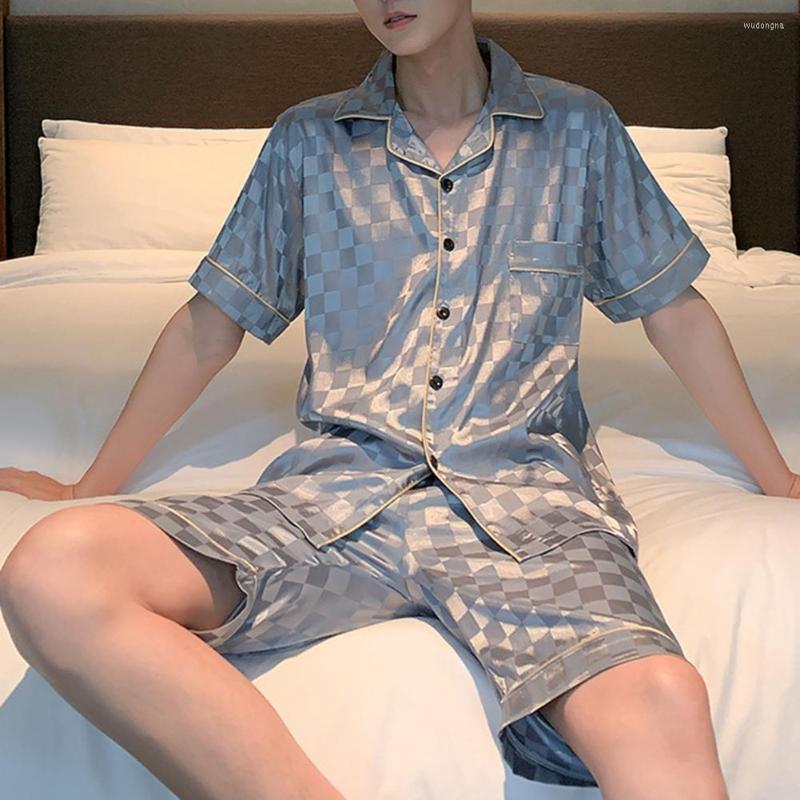 Men's Sleepwear 2 Pcs/Set Men Pajamas Set Plaid Print Short Sleeves Buttons Loose Turn-down Collar Elastic Waist Shorts, Champaign gold
Men's Sleepwear 2 Pcs/Set Men Pajamas Set Plaid Print Short Sleeves Buttons Loose Turn-down Collar Elastic Waist Shorts, Champaign gold
