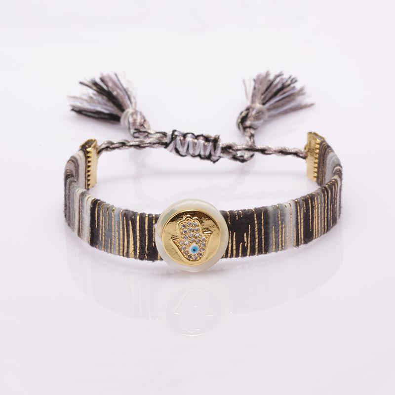 Charm Bracelets Gold Cz Paved Disk Fatima's Hand Blue Eye Protection Shell Bead Bohemia Gypsy Silk Ban Bracelet Unisex Wrist Jewelry
Charm Bracelets Gold Cz Paved Disk Fatima's Hand Blue Eye Protection Shell Bead Bohemia Gypsy Silk Ban Bracelet Unisex Wrist Jewelry