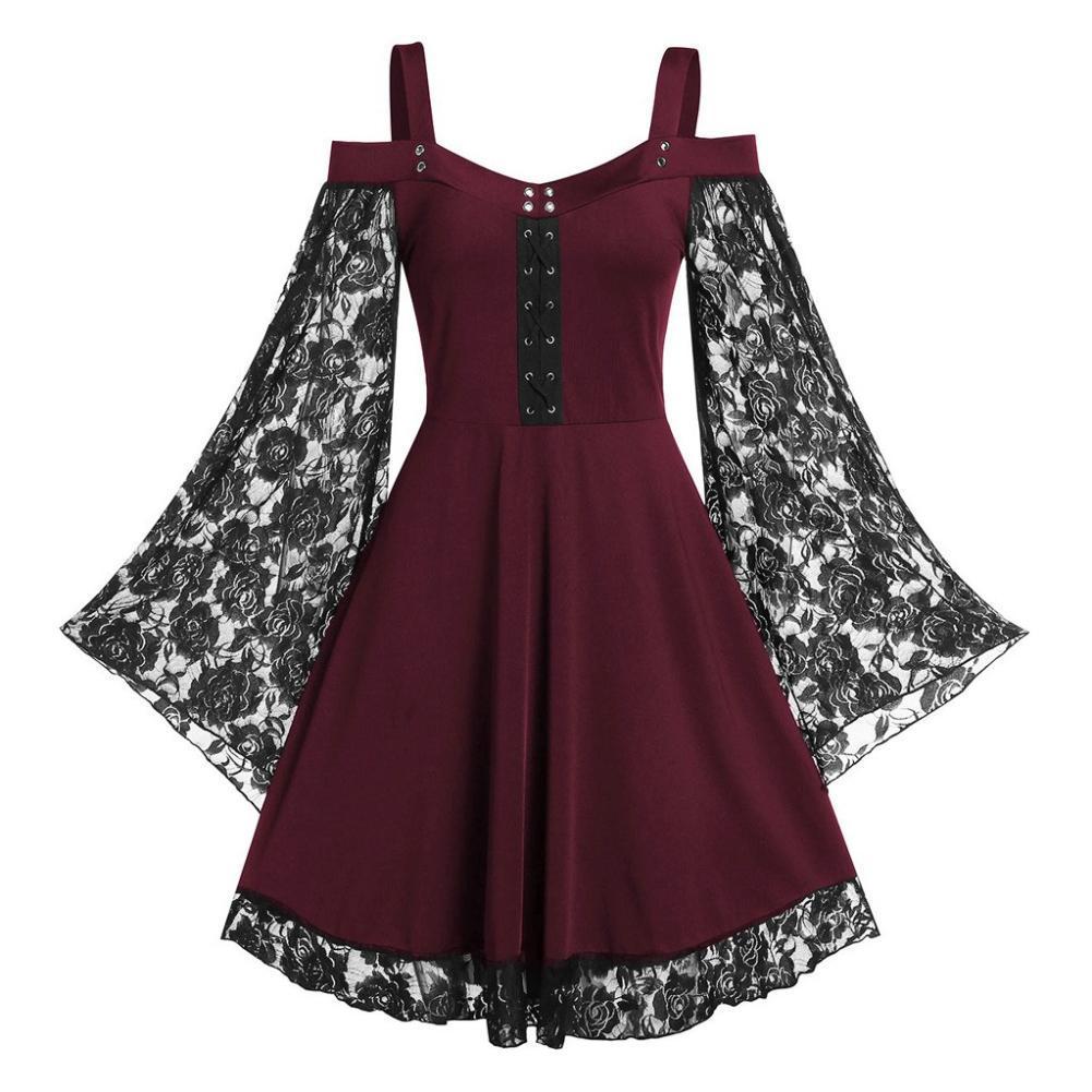 Swimwear Women Dresses Gothic Vintage Cold Shoulder Lace Flared Sleeve Waist Tight Bandage Dress for Women Halloween Vestid 5XL, Black
Swimwear Women Dresses Gothic Vintage Cold Shoulder Lace Flared Sleeve Waist Tight Bandage Dress for Women Halloween Vestid 5XL, Black