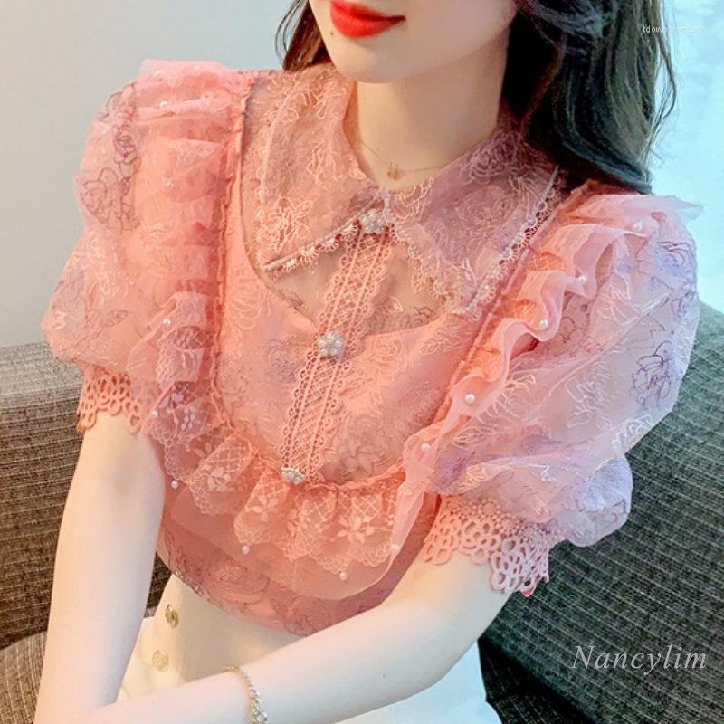 Women' Blouses 2023 Summer Short Puff Sleeve Lace Shirt Women' Clothing Doll Collar Beaded Pink Sweet Lady' Top All-Matching
Women' Blouses 2023 Summer Short Puff Sleeve Lace Shirt Women' Clothing Doll Collar Beaded Pink Sweet Lady' Top All-Matching