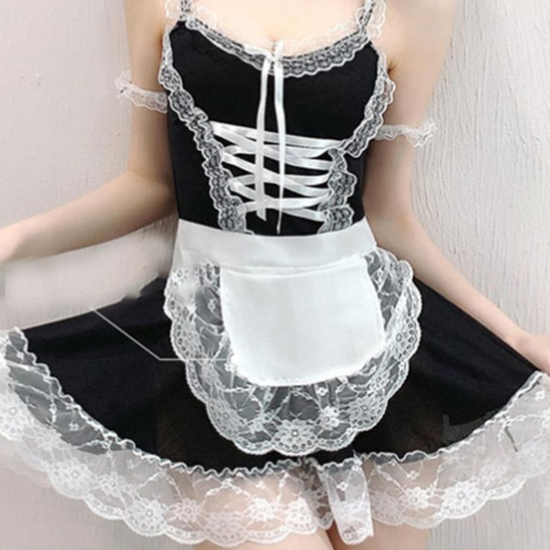 

Sexy Costumes Costume Babydoll Dress Uniform Erotic Lingerie Role Play Women Cosplay French Apron Maid Servant Lolita, Black