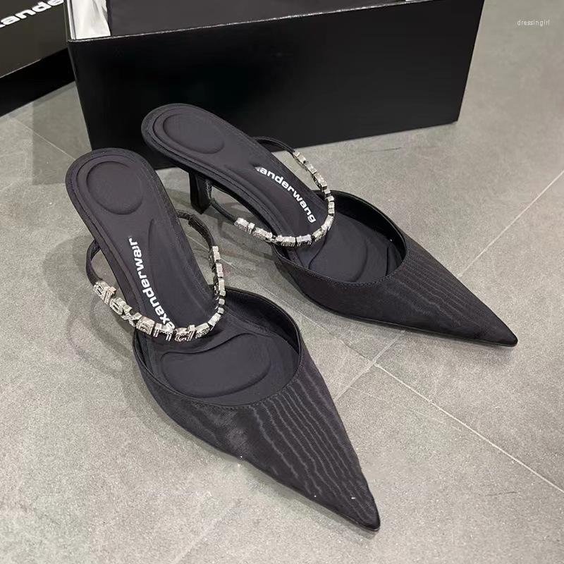 Sandals Summer Water Diamond Mother Button Thin Heel Pointed Toe Wrapped Half Slippers For Women With High Muller Shoes Jp-Lx80, Black
Sandals Summer Water Diamond Mother Button Thin Heel Pointed Toe Wrapped Half Slippers For Women With High Muller Shoes Jp-Lx80, Black