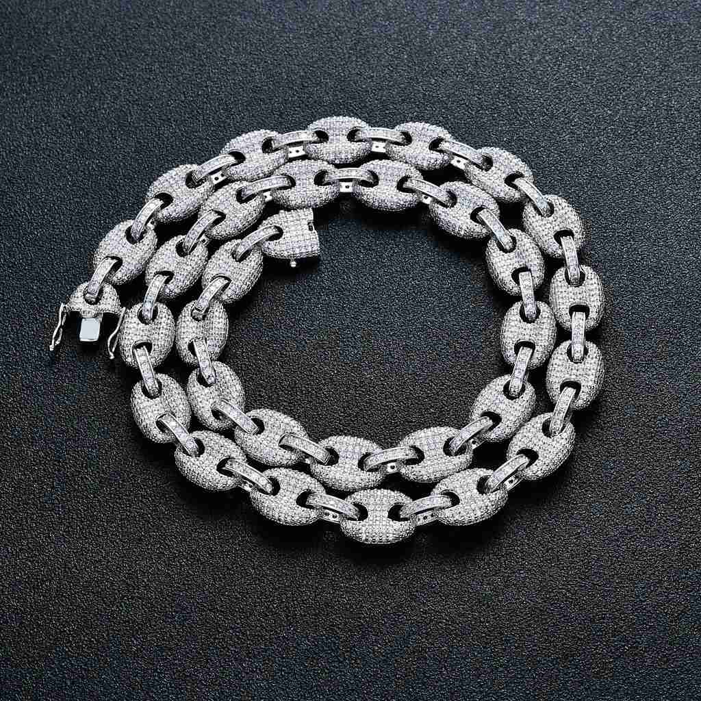 12mm Iced Out Bling Real Moissanite Stones Pig Nose Bead 925 Sterling Silver Coffee Bean Chain
12mm Iced Out Bling Real Moissanite Stones Pig Nose Bead 925 Sterling Silver Coffee Bean Chain