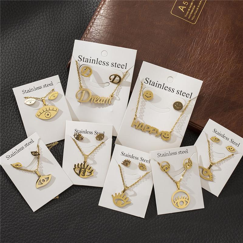 Necklace Earrings Set & Stainless Steel Eye Letter Jewelry For Women Gold Color Chain Stud Gifts, Picture shown
Necklace Earrings Set & Stainless Steel Eye Letter Jewelry For Women Gold Color Chain Stud Gifts, Picture shown