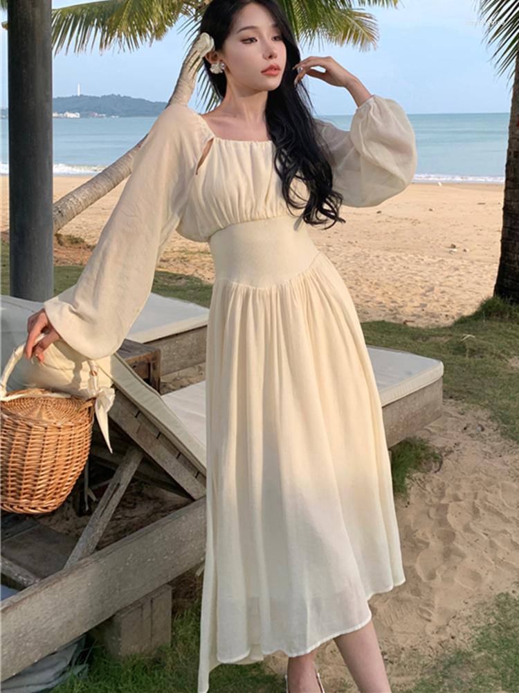 Casual Dresses Autumn Women Elegant Midi Retro French Style A Line Ruffles Dress Female Vestdios Vintage Fashion Party Prom Clothes, Beige
Casual Dresses Autumn Women Elegant Midi Retro French Style A Line Ruffles Dress Female Vestdios Vintage Fashion Party Prom Clothes, Beige
