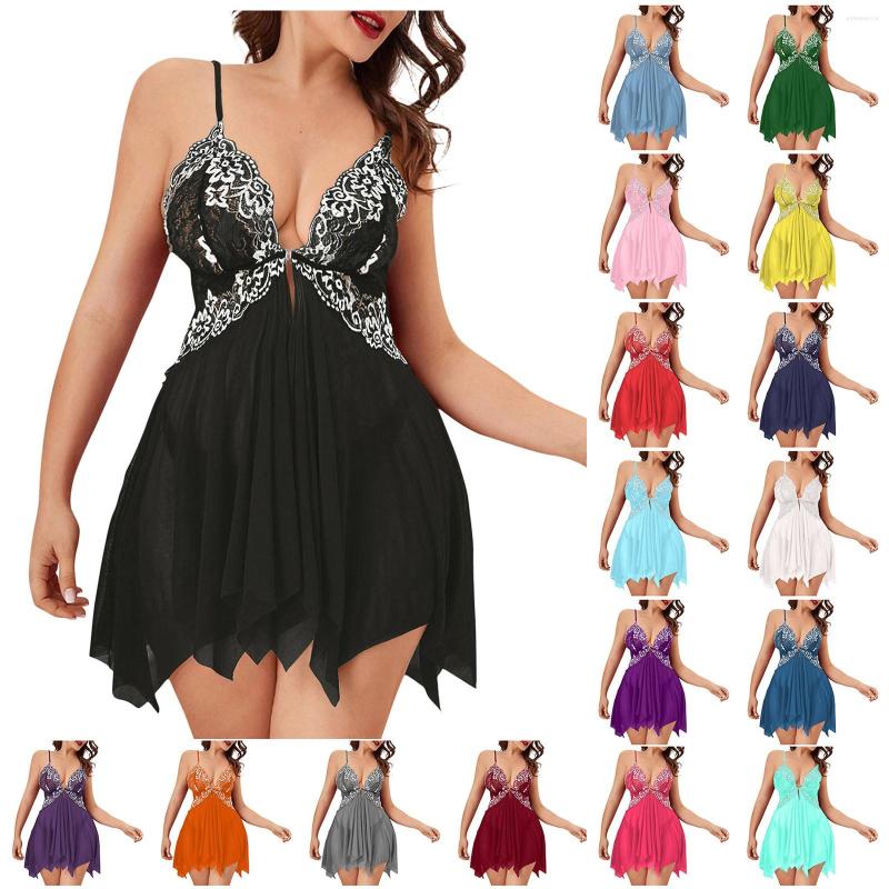 

Women's Sleepwear Lace Transparent Lingerie Sleepdress V Neck Mesh Nightgown Ladies Nightwear Sexy Women Underwear Open Crotch Chemise