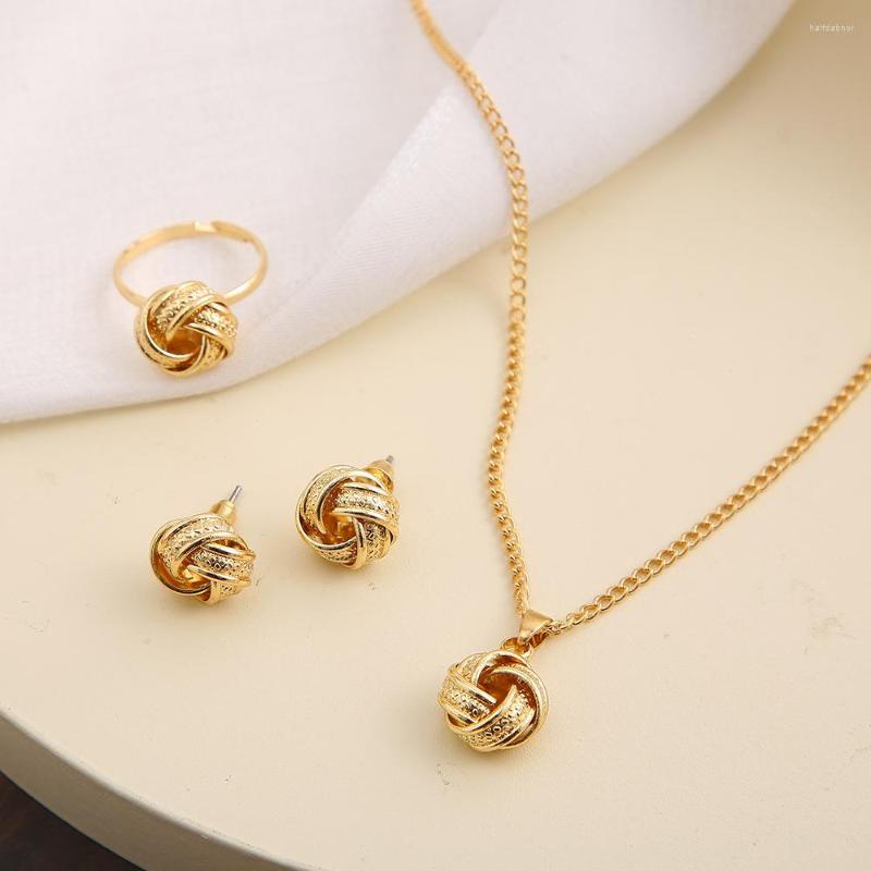 Necklace Earrings Set Three Piece Metal Jewelry Fashion Creative Wedding Knot Ring Earnail For Women Accessories, Picture shown
Necklace Earrings Set Three Piece Metal Jewelry Fashion Creative Wedding Knot Ring Earnail For Women Accessories, Picture shown