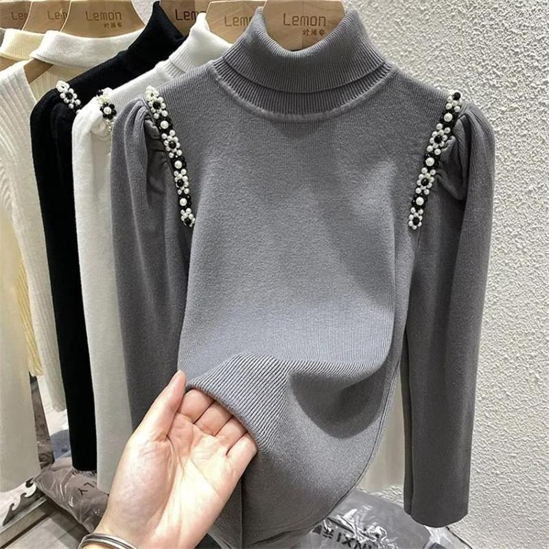Women's Sweaters Bead Pearl Designer Tops Autumn Wintert Turtleneck Sweater Women Solid Basic Knitted Slim Fit Undershirt Pull Femme, Black
Women's Sweaters Bead Pearl Designer Tops Autumn Wintert Turtleneck Sweater Women Solid Basic Knitted Slim Fit Undershirt Pull Femme, Black