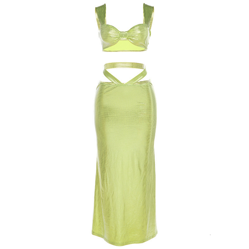 Two Piece Dress spring and summer womens clothing camisole slim hip skirt 2piece suit sequin elegant 230512