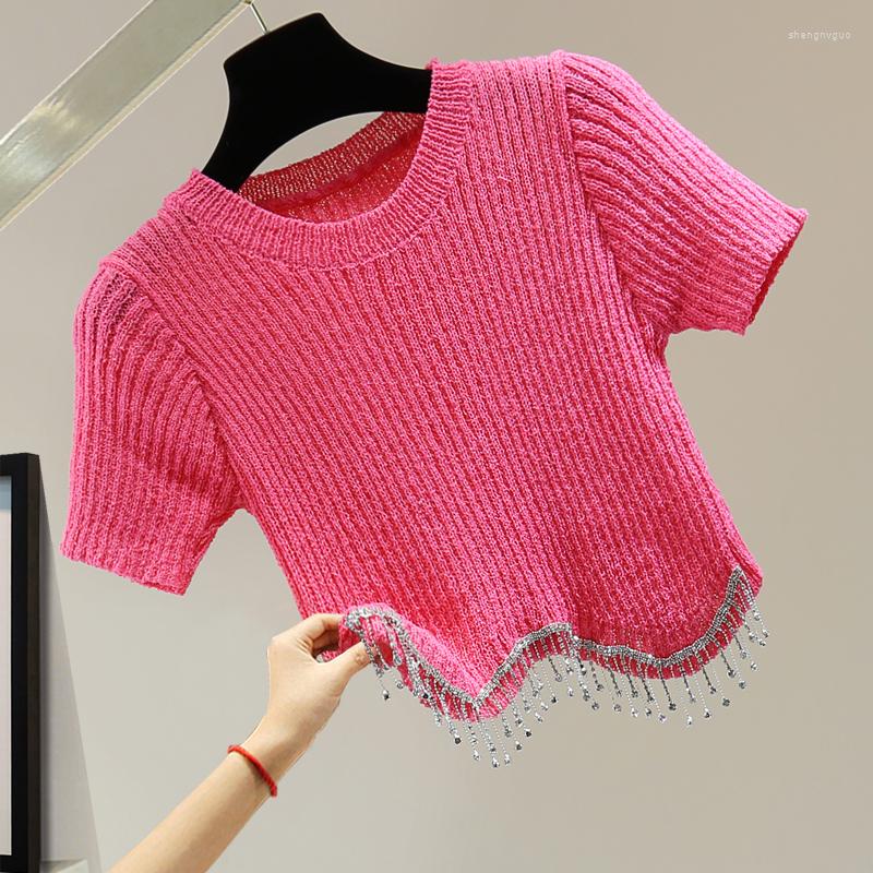 Women' T Shirts Tassel Diamond T-shirt 2023 Summer Knitted T-shirts High Waist Short Sleeve Tshirt Girls Crop Tops Female Knit, Black
Women' T Shirts Tassel Diamond T-shirt 2023 Summer Knitted T-shirts High Waist Short Sleeve Tshirt Girls Crop Tops Female Knit, Black