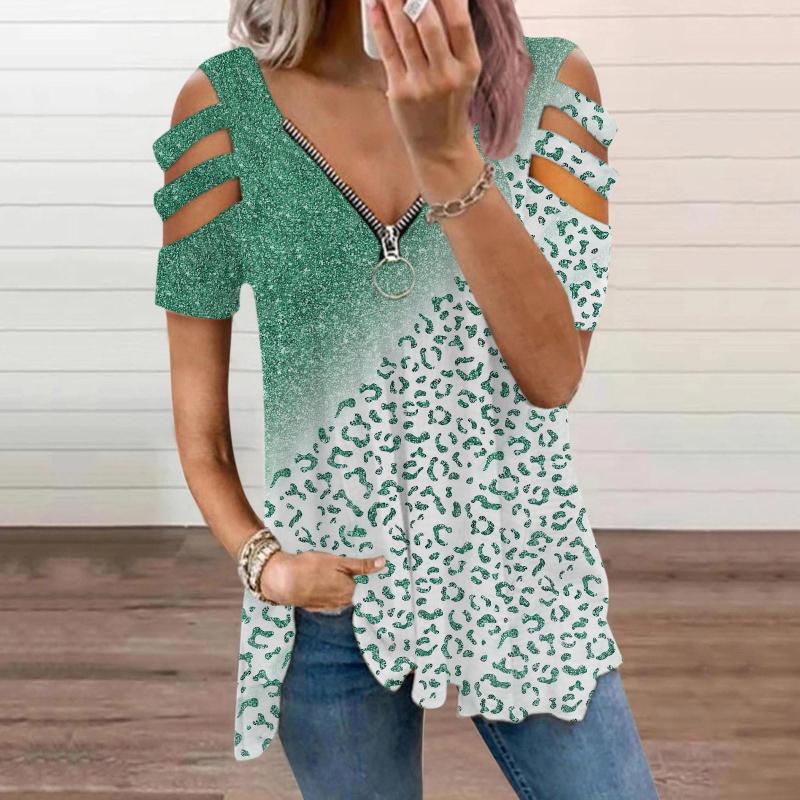 Women's Blouses Summer Print Shirts Women Zip Up Blouse Top Short Sleeve Sexy Hollow V-neck Shirt Tunic With Zipper Female Clothing, Purple
Women's Blouses Summer Print Shirts Women Zip Up Blouse Top Short Sleeve Sexy Hollow V-neck Shirt Tunic With Zipper Female Clothing, Purple