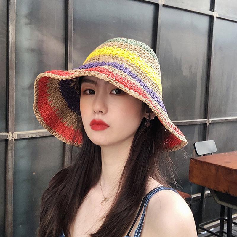 Berets Rainbow Crochet Straw Hat Women's Summer Foldable Bucket Colorful Stripes Panama Cap UV Sun Protection Beach Vacation Caps, Beige
Berets Rainbow Crochet Straw Hat Women's Summer Foldable Bucket Colorful Stripes Panama Cap UV Sun Protection Beach Vacation Caps, Beige