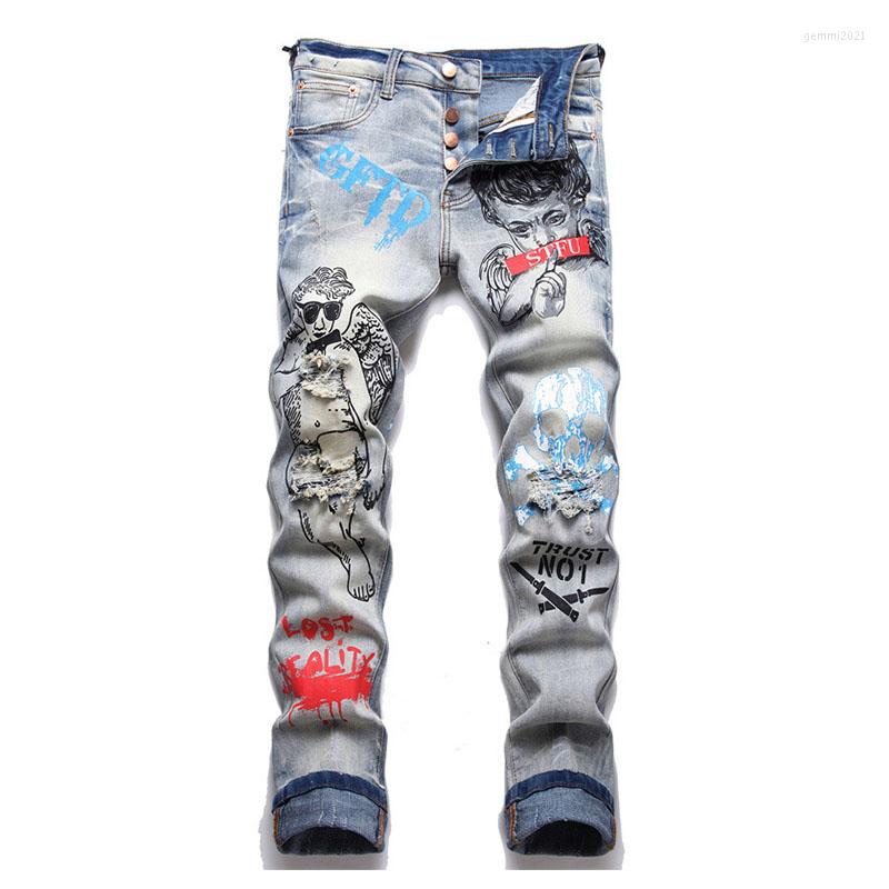 Men's Jeans Mcikkny Men Ripped Pleated Casual Pants Washed Hip Hop Cartoon Printed Denim Trousers Blue
Men's Jeans Mcikkny Men Ripped Pleated Casual Pants Washed Hip Hop Cartoon Printed Denim Trousers Blue