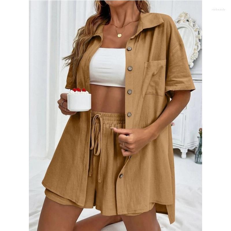 Women' Blouses Elegant Pocket Loose Outfits Summer Wide-leg Shorts Cotton Shirts Suit 2023 Casual Short Sleeve Blouse Two Piece Set Women, Black
Women' Blouses Elegant Pocket Loose Outfits Summer Wide-leg Shorts Cotton Shirts Suit 2023 Casual Short Sleeve Blouse Two Piece Set Women, Black
